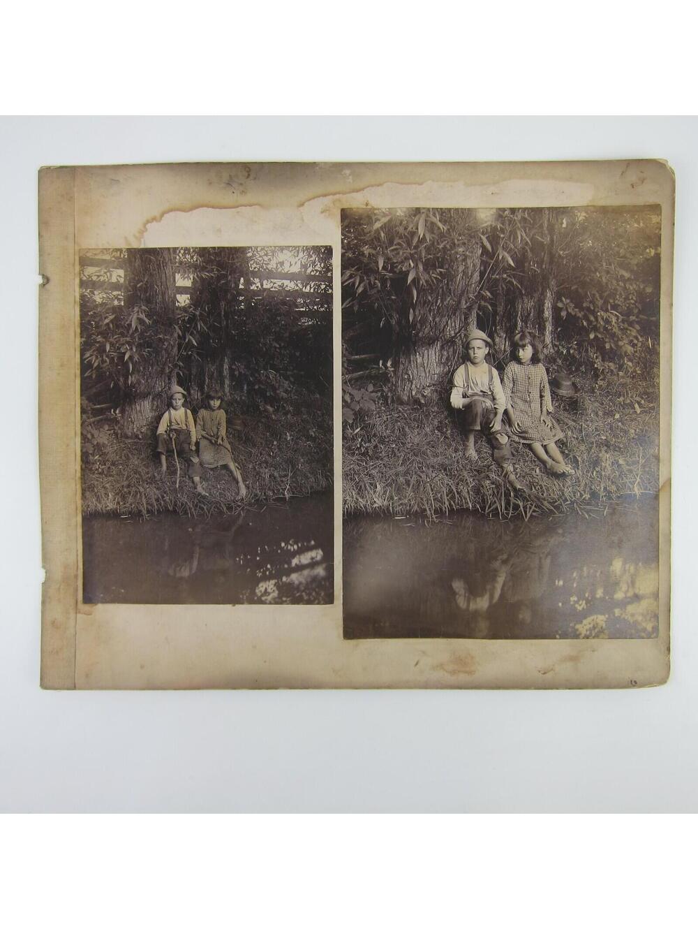Antique Photographs 1880s Children Boy & Girl at Creek Ride Donkey Cart Lot of 4 - Picture 11 of 12